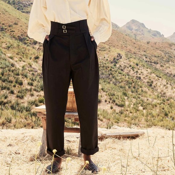 Doen Pants - Doen Black High-Waist Pleated Trousers reposh